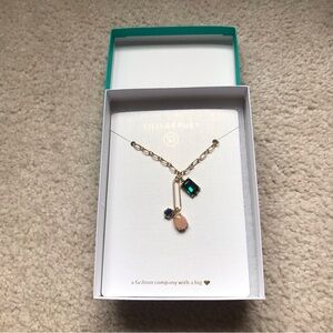 Stella & Ruby gold chain fashion necklace with tricolor crystal pendant NWT